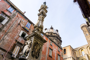 Street view of old town in Naples city, italy Europe