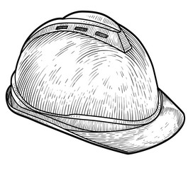 Safety helmet illustration, drawing, engraving, ink, line art, vector