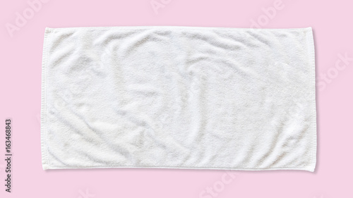 Download White Beach Towel Mock Up Isolated With Clipping Path On Pink Background Flat Lay Top View Stock Photo Adobe Stock