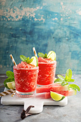 Wall Mural - Watermelon slushie cocktail with lime