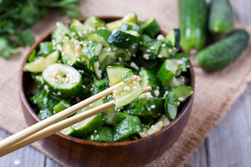 Chinese cucumber salad with sesame seeds