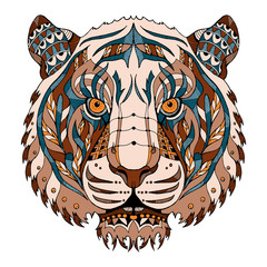 Wall Mural - Tiger head zentangle stylized, vector, illustration, pattern, freehand pencil, hand drawn. Color.