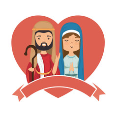 heart with virgin mary and saint joseph icon over white background colorful design  vector illustration