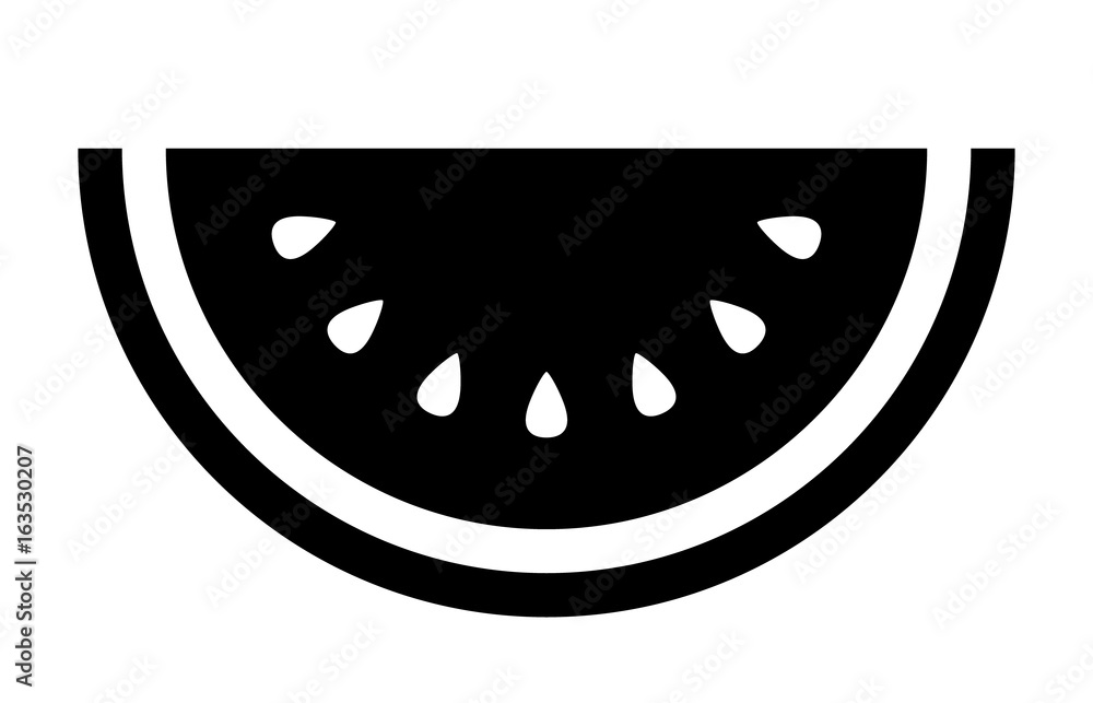 Watermelon fruit slice or cross section with seeds flat vector icon for ...