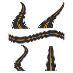 Road elements street transport asphalt line way footpath ring infinity and turns vector illustration.