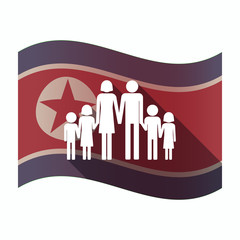 Wall Mural - Long shadow North Korea flag with a large family  pictogram