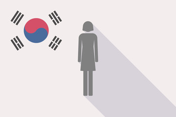 Canvas Print - Long shadow South Korea flag with a female pictogram