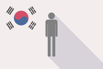 Canvas Print - Long shadow South Korea flag with a male pictogram