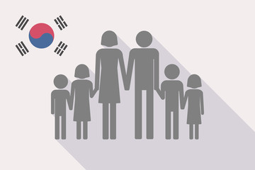 Wall Mural - Long shadow South Korea flag with a large family  pictogram