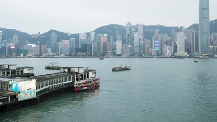 Canvas Print - Tsim Sha Tsui,  Hong Kong, 26 May 2017 -:Time lapse of Hong Kong Victoria harbor during sunset