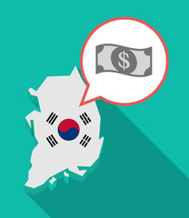 Sticker - Long shadow South Korea map with a dollar bank note