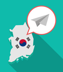 Sticker - Long shadow South Korea map with a paper plane