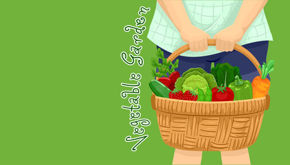 Poster - Girl Basket Vegetable Garden Harvest Illustration