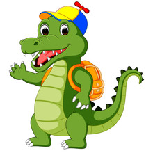 Happy Crocodile Cartoon Going To School