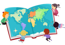 Stickman Kids Big Book Map Illustration