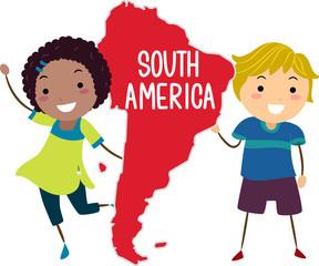 Poster - Stickman Kids Continent South America Illustration