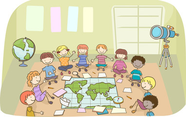 Poster - Stickman Kids Geography Class Activity Illustration