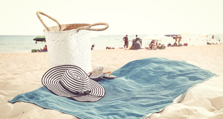 towel of free space on beach 