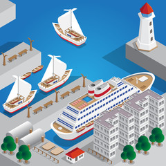 Sea port. Isometric. Vector illustration.