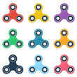 Fidget spinner. Set color toy for stress relief. Trendy hand spinner multicolor. Vector illustration flat design. Isolated on white background.
