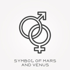 Line icon symbol of Mars and Venus