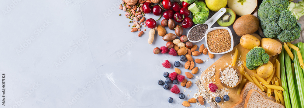 Obraz na płótnie Selection of healthy rich fiber sources vegan food for cooking w salonie