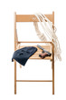 Wooden chair with objects for a hostage on a white background isolated