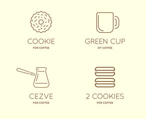 Wall Mural - Set of Vector Coffee Accessories Icons with Letter Sign can be used as Logotype