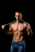 Fitness Muscular Male Model With Chains