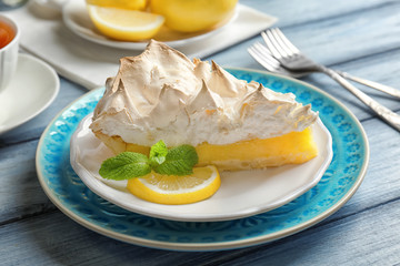 Poster - Piece of delicious lemon meringue pie on plate