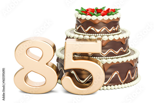 Fotomural Chocolate Birthday cake with golden number 85, 3D rendering