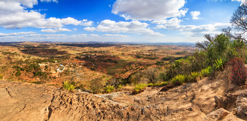 Beautiful 180 degree panorama of the view from the Royal hill Ambohimanga in Madagascar 