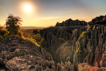 Wall Mural - Beautiful sunset view on the unique geography at the Tsingy de Bemaraha Strict Nature Reserve in Madagascar