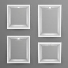 Poster - Empty Show Window, Niche Set Vector. Abstract Clean Shelf, Niche, Wall Showcase. Good For Exhibit, Presentations, Display Your Product.