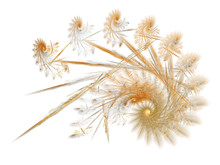 Gold Feathery Fractal Spiral, Digital Artwork For Creative Graphic Design