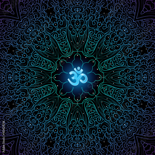 Sacred Symbol Om Decorated Divinely Pattern Mandala On Black Background Psychedelic Trance Style Vector Stock Vector Adobe Stock Sacred Symbol Om Decorated Divinely Pattern Mandala On Black Background Psychedelic Trance Style Vector Stock Vector Adobe Stock