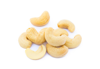 Roasted salted cashews isolated on a white background