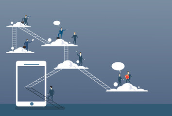 Wall Mural - business people group on clouds, connection technology online internet corporate data access flat ve