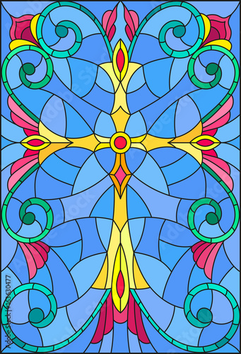 ilustracja-w-witrazu-stylu-z-zoltym-krzyzem-na-purpurowym-tle-z