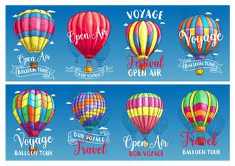 Sticker - Hot air balloon sketch banner for travel design