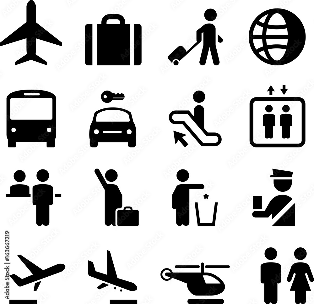 Airport Icons - Black Series Stock Vector | Adobe Stock