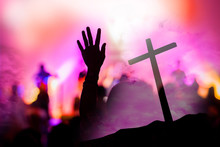 Christian Music Concert With Raised Hand