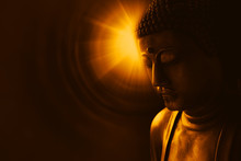 Buddha With Light Of Wisdom, Peacful Asian Buddha Zen Tao Religion Art Style Statue.
