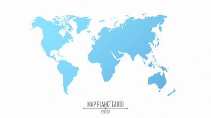  Map of the planet earth in a flat style. The continents are blue. The big planet