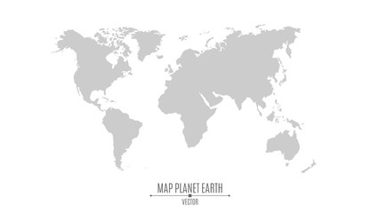  Map of the planet earth in a flat style. Continents of gray color. The big planet
