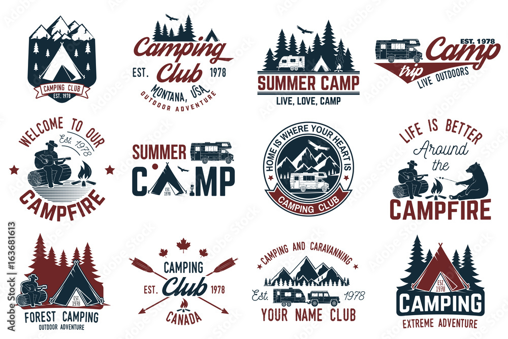 Summer camp. Vector illustration. Concept for shirt or logo, print, stamp or tee. - obrazy, fototapety, plakaty 