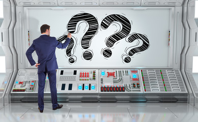 Poster - Businessman drawing a question mark sketch on a board 3D rendering