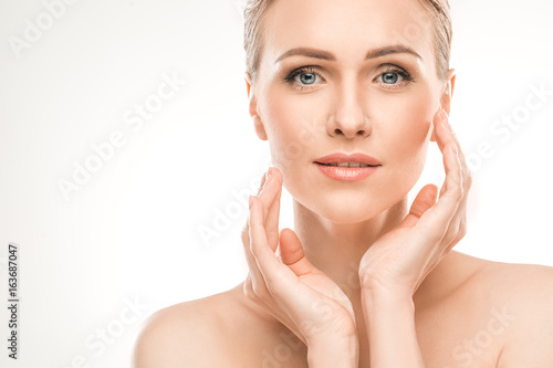 Fotografie, Obraz Mature woman beauty health care isolated on white