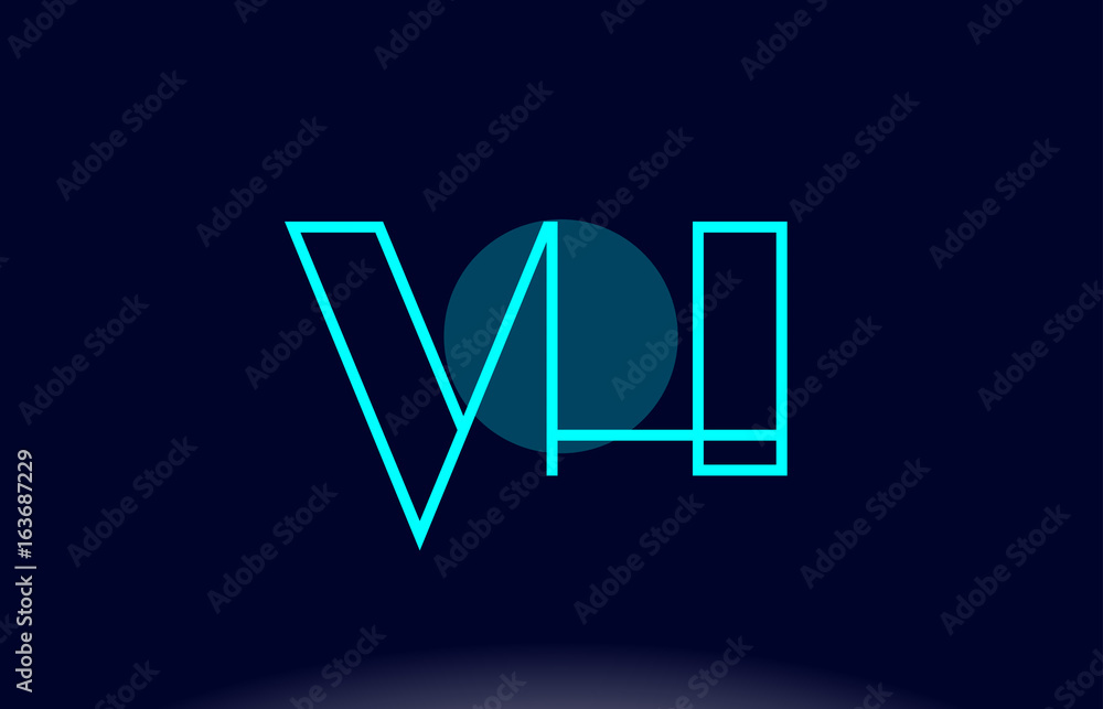 vh v h blue line circle alphabet letter logo icon template vector ...