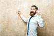© Volodymyr - businessman with beard on happy face write with chalk